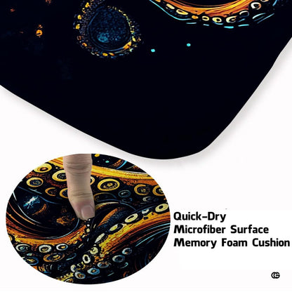 Top-down overhead view of rectangular graphic golden octopus living room area rug - thumbnail image 7 of 7
