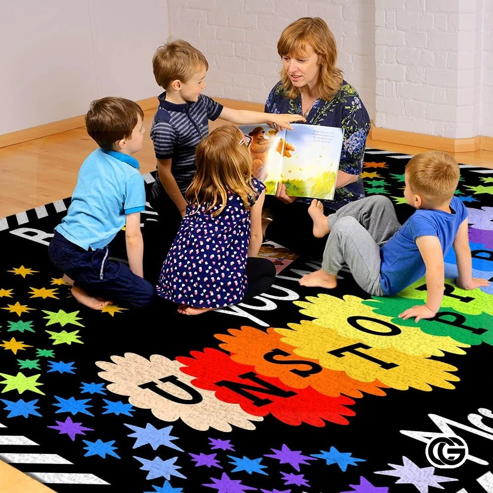 Colorful Handprints Welcome Mat for Classroom and Kids Room - Believe