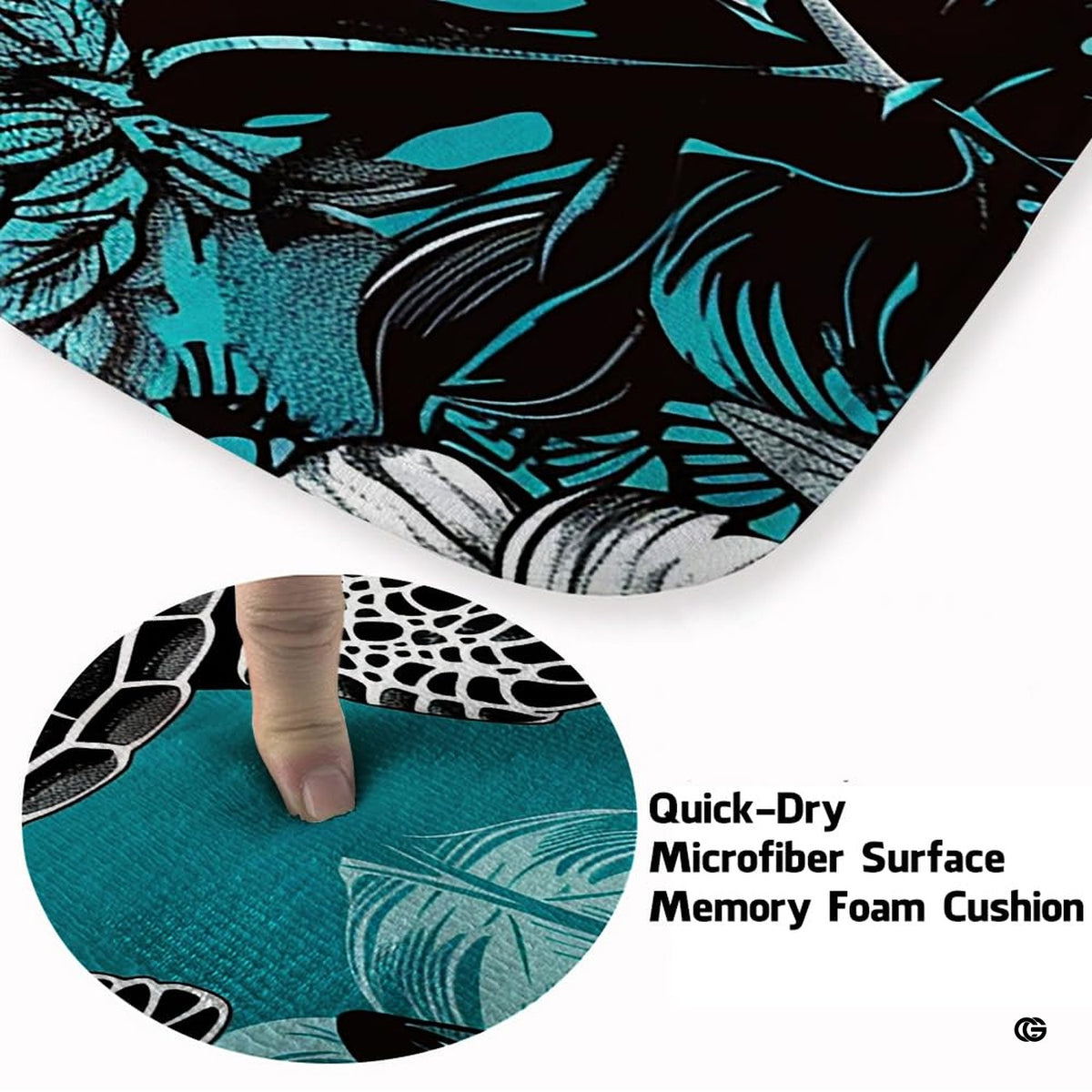 Close up texture detail showing soft pile surface and stitching of sea turtle area rug. - image 3 of 7
