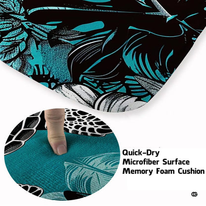Close up texture detail showing soft pile surface and stitching of sea turtle area rug. - thumbnail image 3 of 7