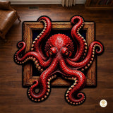 Personalized Octopus Shaped Welcome Mat with Name and Waves - D2