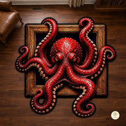 Personalized Octopus Shaped Welcome Mat with Name and Waves - D2