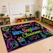 Personalized Teacher Classroom Rug, Custom Back to School Welcome Mat with Name, Kindergarten Preschool Elementary Decor, Composition Notebook Carpet (A08)