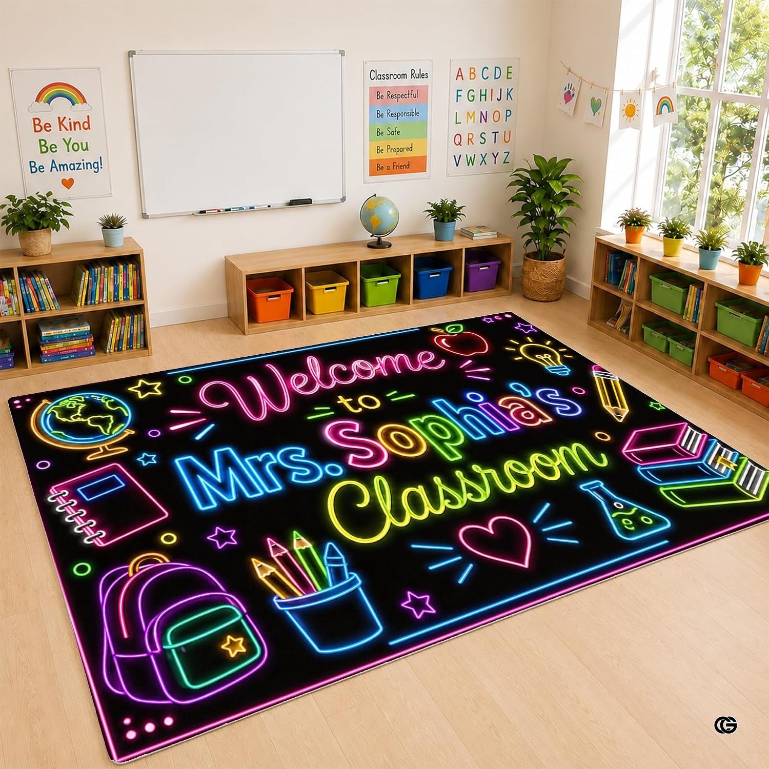 Personalized Teacher Classroom Rug, Custom Back to School Welcome Mat with Name, Kindergarten Preschool Elementary Decor, Composition Notebook Carpet (A08)