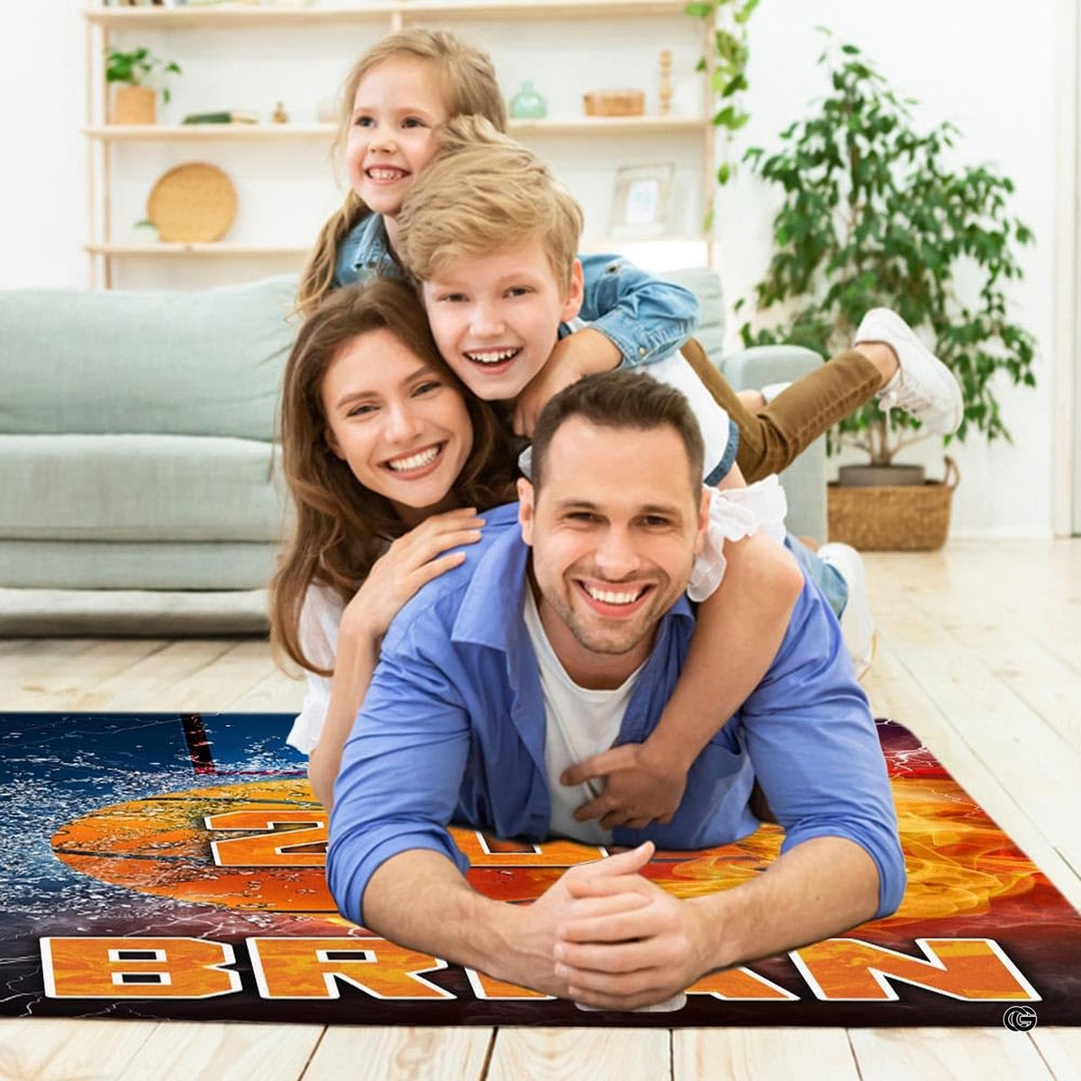 Fire and ice basketball living room area rug styled in modern patio lounge setting - image 5 of 7