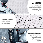Hockey goal numbers inspired rug design highlighting arena lighting backdrop. - thumbnail image 6 of 7