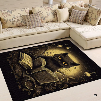 Dimension chart displaying size options for book lover cat area rug. - thumbnail image 2 of 7