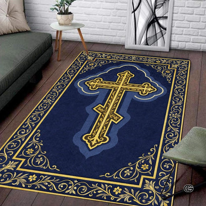 Personalized Orthodox Christian Area Rug, Custom Eastern Orthodox Russian Greek Byzantine Non-Slip Rug for Women Men, IC XC Nika Cross Mat for Living Room, Bedroom, Church Decor (D4)