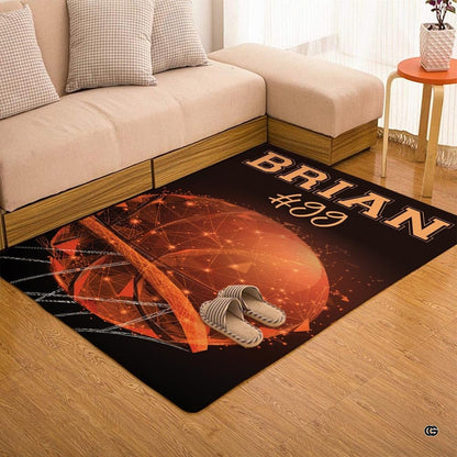 Basketball area rug placed alongside contemporary living room furniture. - thumbnail image 7 of 7