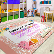 Classroom reading corner mockup featuring the floral composition notebook rug - thumbnail image 2 of 8