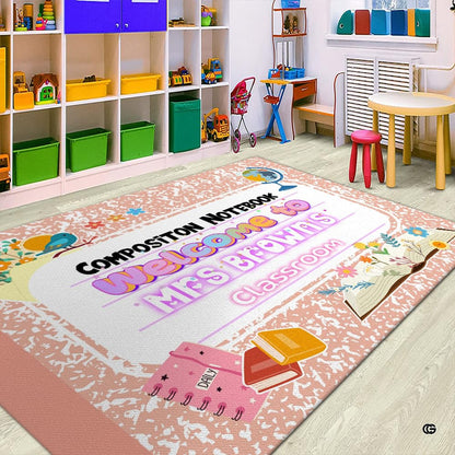 Classroom reading corner mockup featuring the floral composition notebook rug - thumbnail image 2 of 8