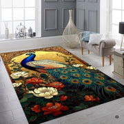 Peacock motif area rug placed before an antique seating arrangement. - thumbnail image 6 of 8