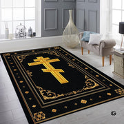 Personalized Orthodox Christian Area Rug, Custom Eastern Orthodox Russian Greek Byzantine Non-Slip Rug for Women Men, IC XC Nika Cross Mat for Living Room, Bedroom, Church Decor (D2)