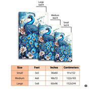 Artistic peacock illustration on an area rug with vibrant azure feathers and floral vines. - thumbnail image 2 of 8