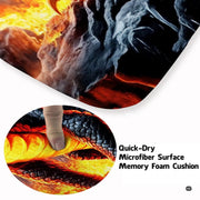 Close-up perspective of glowing red eyes and charcoal scales on dragon area rug. - thumbnail image 3 of 8