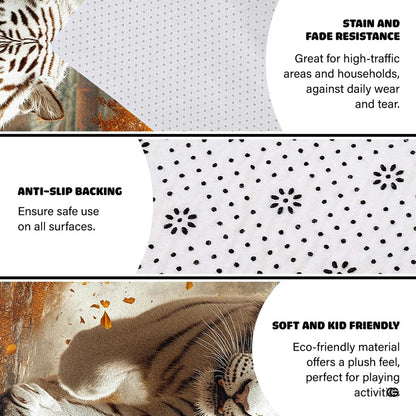 Non-slip grip backing and bound edge stitching on white tiger autumn area rug - thumbnail image 4 of 8