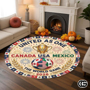 Custom Soccer Round Rug with Championship Trophy and Flags - D10
