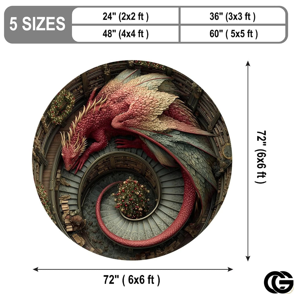 Personalized Dragon Round Rug with 3D Effect and Bookshelf Details