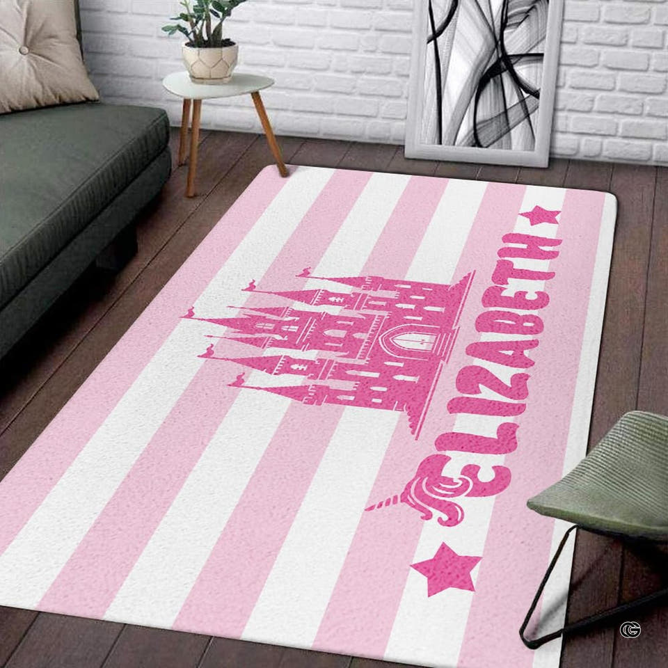 Pink striped castle carpet in a modern living room