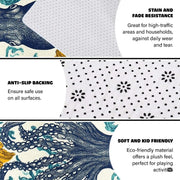 Non-skid dotted backing and resilient pile construction of the blue octopus area rug. - thumbnail image 6 of 7