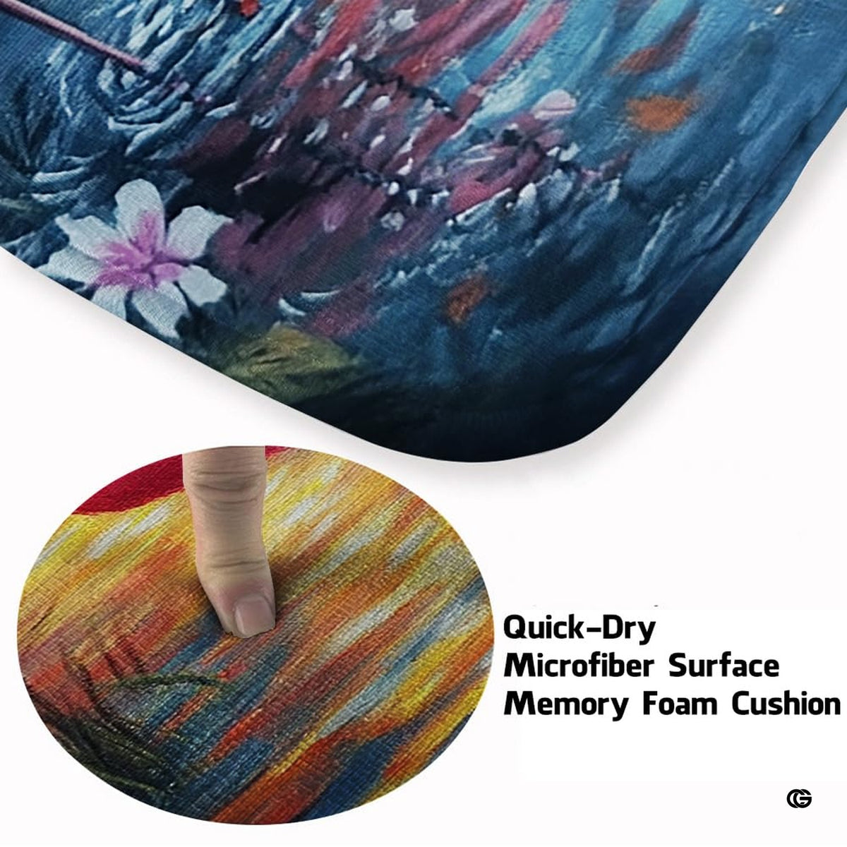 Soft low-pile microfiber fabric and foam cushioning detail of sunset flamingo rug