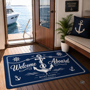 Custom Boat Rug, Personalized Welcome Aboard Mat with Boat Name, Nautical Area Rug for Deck, Entryway or Floor, Anchor Marine Decor, Boating Gift (Boat Rug 07)