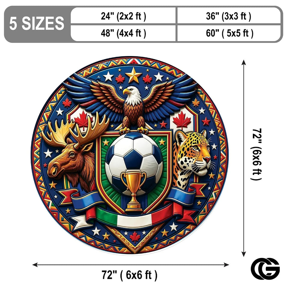 Custom Soccer Championship Round Rug with World Flags and Trophy