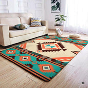 Overhead perspective of chevron arrow borders and tribal geometry on a Southwestern area rug. - thumbnail image 4 of 7