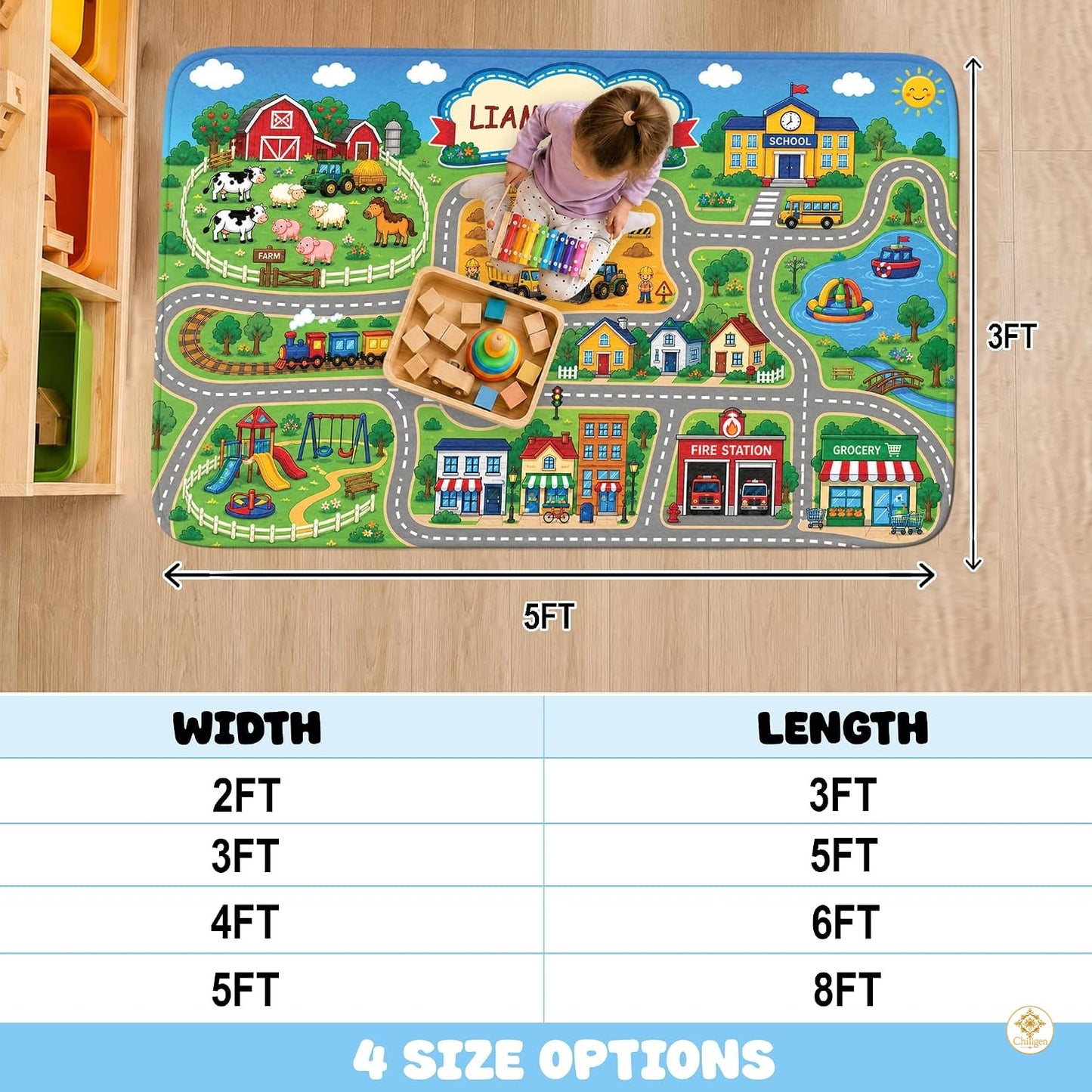 Custom Road Map Welcom Mat for Kids Room and Playroom - Map 9