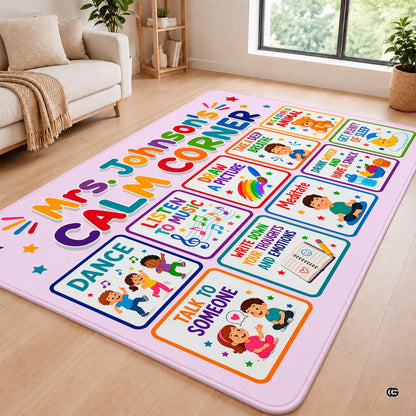 Personalized Calming Corner Rug for Classroom, Custom Teacher Name Reading Corner Rug, Emotions Feelings Carpet, Soft Fluffy Calm Corner Decor for School Reading Nook (Calming Corner)