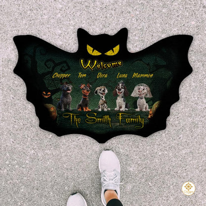 Custom Halloween Dog Doormat with Pumpkin and Bat Details - Style #2