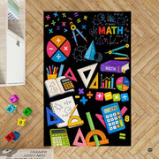 Close up texture detail showing soft pile surface and stitching of math education rug. - thumbnail image 3 of 7