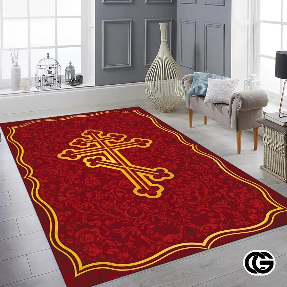 Personalized Orthodox Welcome Mat with Cross and Eagle