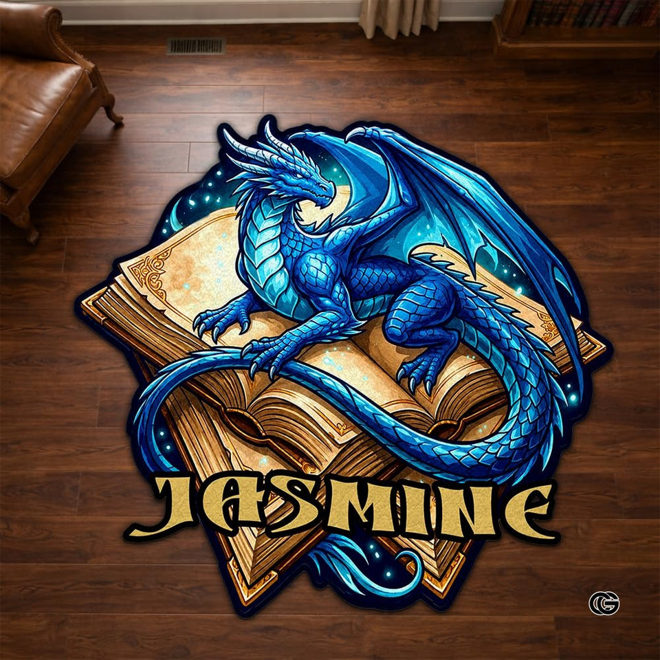 Custom Dragon Shaped Area Rug, Personalized Library Western Dragon Shaped Floor Mat Book Rug, Non-Slip Reading Room Carpet for Living Room, Bedroom, Dorm, Kids Room, Fans Lover (D2)