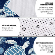Decor showcase illustrating sea turtle habitat artwork on an indigo rug complementing minimalist coastal interiors. - thumbnail image 6 of 7