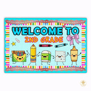 Personalized Welcome Mat with Custom Teacher Name and Chibi Design