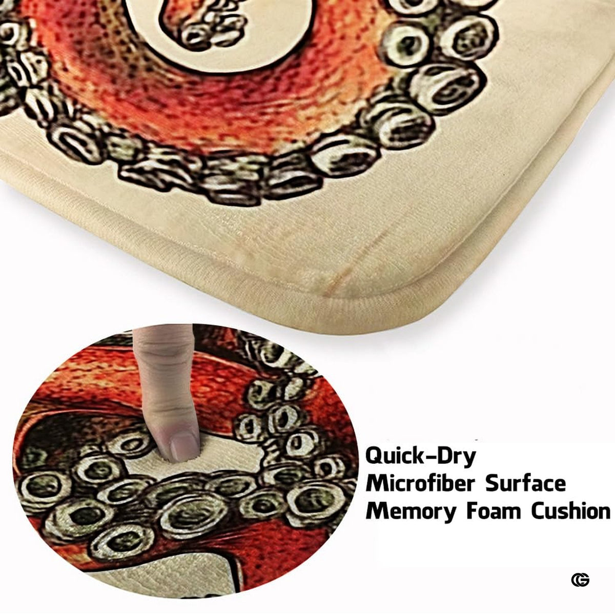 Vintage kraken nautical etching floor accent styled under an antique wooden coffee table.