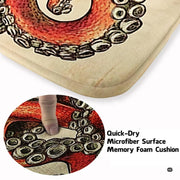Vintage kraken nautical etching floor accent styled under an antique wooden coffee table. - thumbnail image 3 of 7
