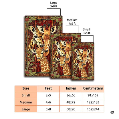 Overhead floor layout view of the warm burgundy and amber giraffe family area rug - thumbnail image 7 of 7