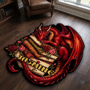 Custom Dragon Shaped Area Rug, Personalized Library Western Dragon Shaped Floor Mat Book Rug, Non-Slip Reading Room Carpet for Living Room, Bedroom, Dorm, Kids Room, Fans Lover (D1)