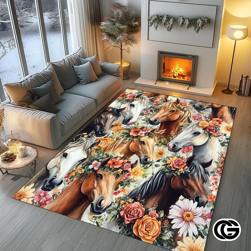 Custom Running Horse Area Rug for Living Room and Bedroom