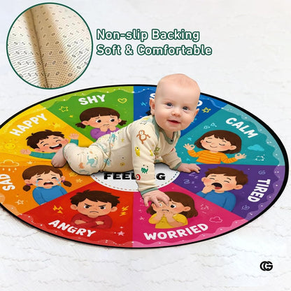 Wheel of Feelings and Emotions Round Rug, Educational Mental Health Rug for Classroom, Educational Animal Shape School Mat, Back to School Gift (Feeling 1)