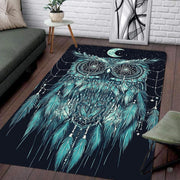 Dreamcatcher owl graphic on a mystic collection area rug styled in modern living room decor. - thumbnail image 3 of 8