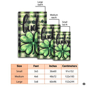 Dimensions and sizing chart for lucky shamrock clover tartan plaid area rug - thumbnail image 2 of 8