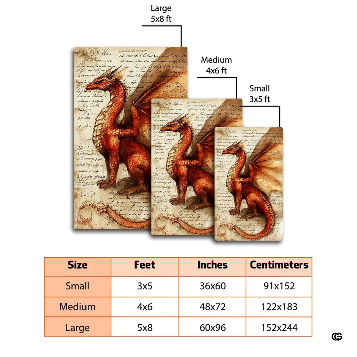 Leonardo da Vinci style red dragon anatomy sketch on vintage handwritten parchment paper area rug. - image 2 of 8