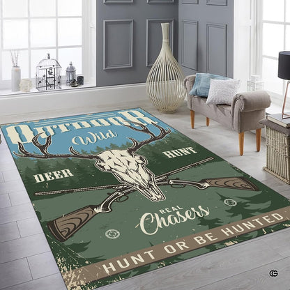 Wilderness motif area rug styled in a rustic hunting lodge setting with natural timber elements. - thumbnail image 6 of 7