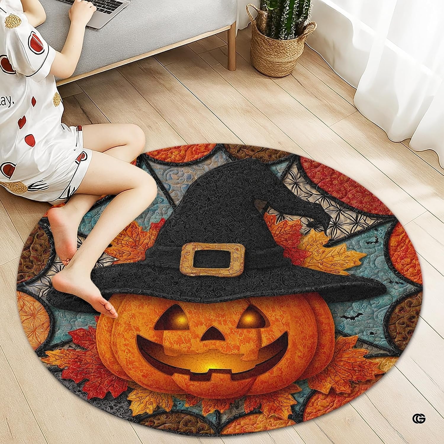 Custom Halloween 3D Optical Illusion Round Rug Skeleton Horror Area Rug (1, #6)