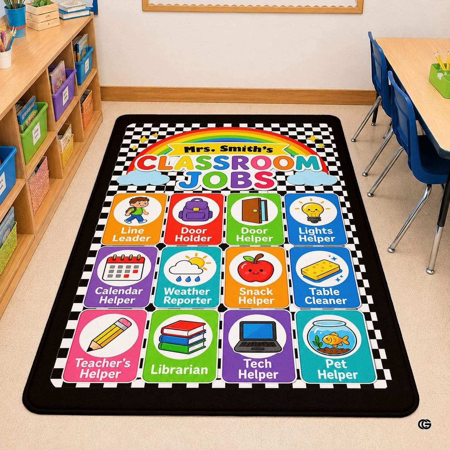 Personalized Teachers Classroom Rug, Custom Teacher Name Classroom Rules Area Rug, Feeling Chart Calming Corner Mat, Kindergarten Educational Back to School Class Decor (D9)