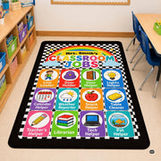 Personalized Teachers Classroom Rug, Custom Teacher Name Classroom Rules Area Rug, Feeling Chart Calming Corner Mat, Kindergarten Educational Back to School Class Decor (D9)