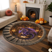 Personalized Dragon Round Rug with 3D Effect and Bookshelf
